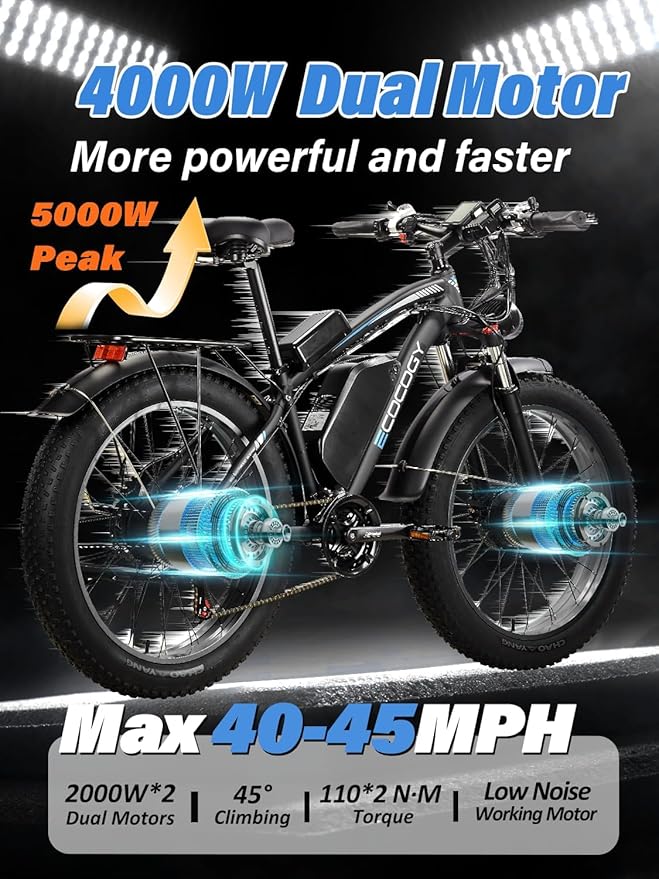4000W Dual Motor Electric Bike 🚴‍♂️⚡ 52V, 45 MPH, 26" Fat Tires, All-Terrain, 7-Speed, Front Suspension 🌍💨