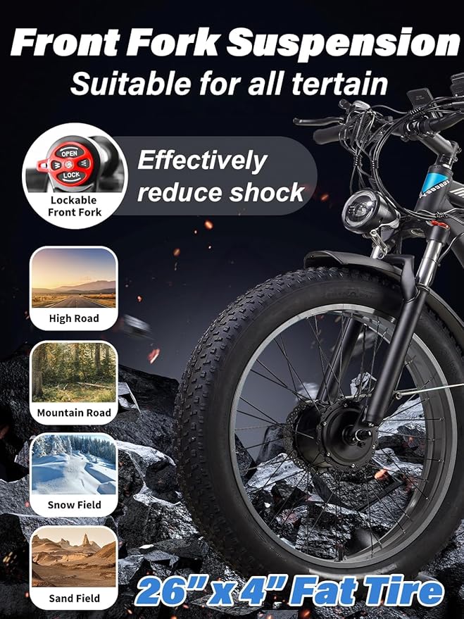 4000W Dual Motor Electric Bike 🚴‍♂️⚡ 52V, 45 MPH, 26" Fat Tires, All-Terrain, 7-Speed, Front Suspension 🌍💨